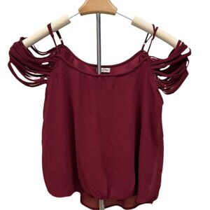 Lily White Cold Shoulder Strappy Purple Blouse Short Sleeve Top Holiday Flowy SM